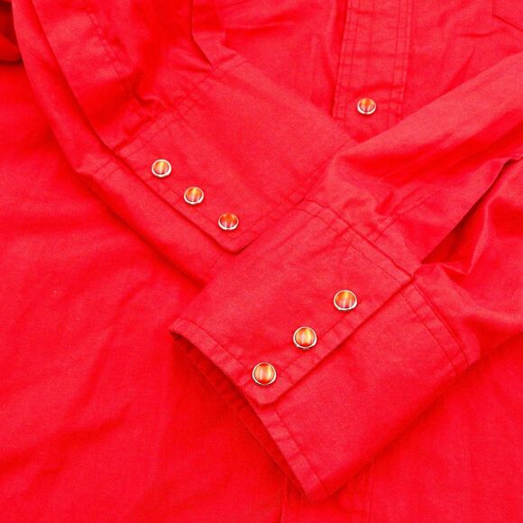 Wrangler Pearl Snap Button Red Shirt Cowboy Cut 1980s Regular Fit XLong Tails - Picture 6 of 11